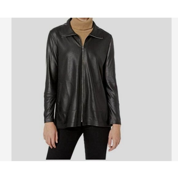 Elliott Lauren Womens Jacket Size XL Black Zip Front Stretch Light Faux Leather - Picture 3 of 14